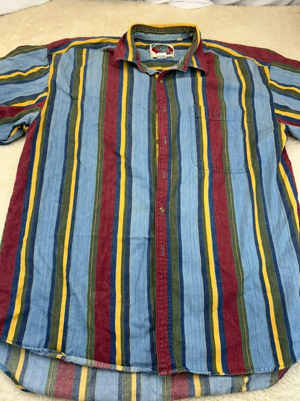 Vintage Protest Blues Mens XL Striped Button Down Shirt Multicolor Cotton